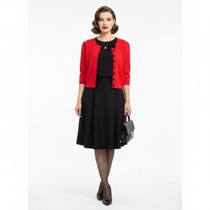 Collectif x ModCloth Red Bow Cardigan Women's S Retro‎ Knit Button Front Sweater